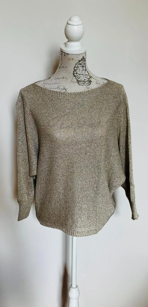 🎀 Gold knit sweater Made in Italy with neckline & satin bow on the back - one size – photo 13